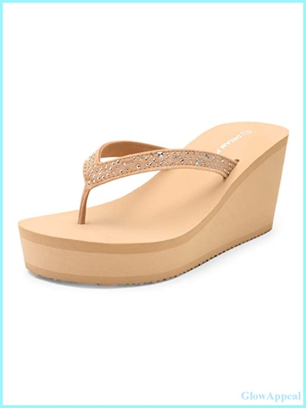 Platform Wedge Flip Flops Rhinestone Faux Suede Thong Sandals